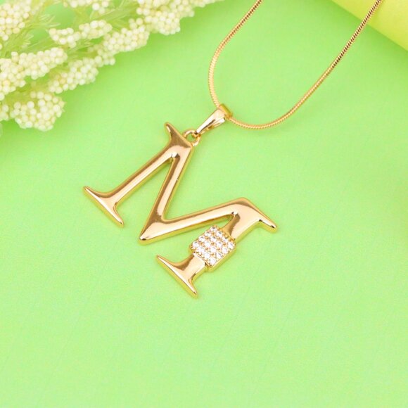 "Rose Gold M Initial Pendant with Sparkling Crystals, XPPT1424 - Picture 11 of 12